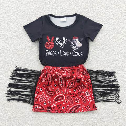 GSD0302 toddler girl clothes cow leopard tassel summer outfit