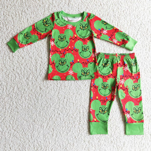 BLP0112 baby boy clothes green cartoon christmas outfits pajamas set