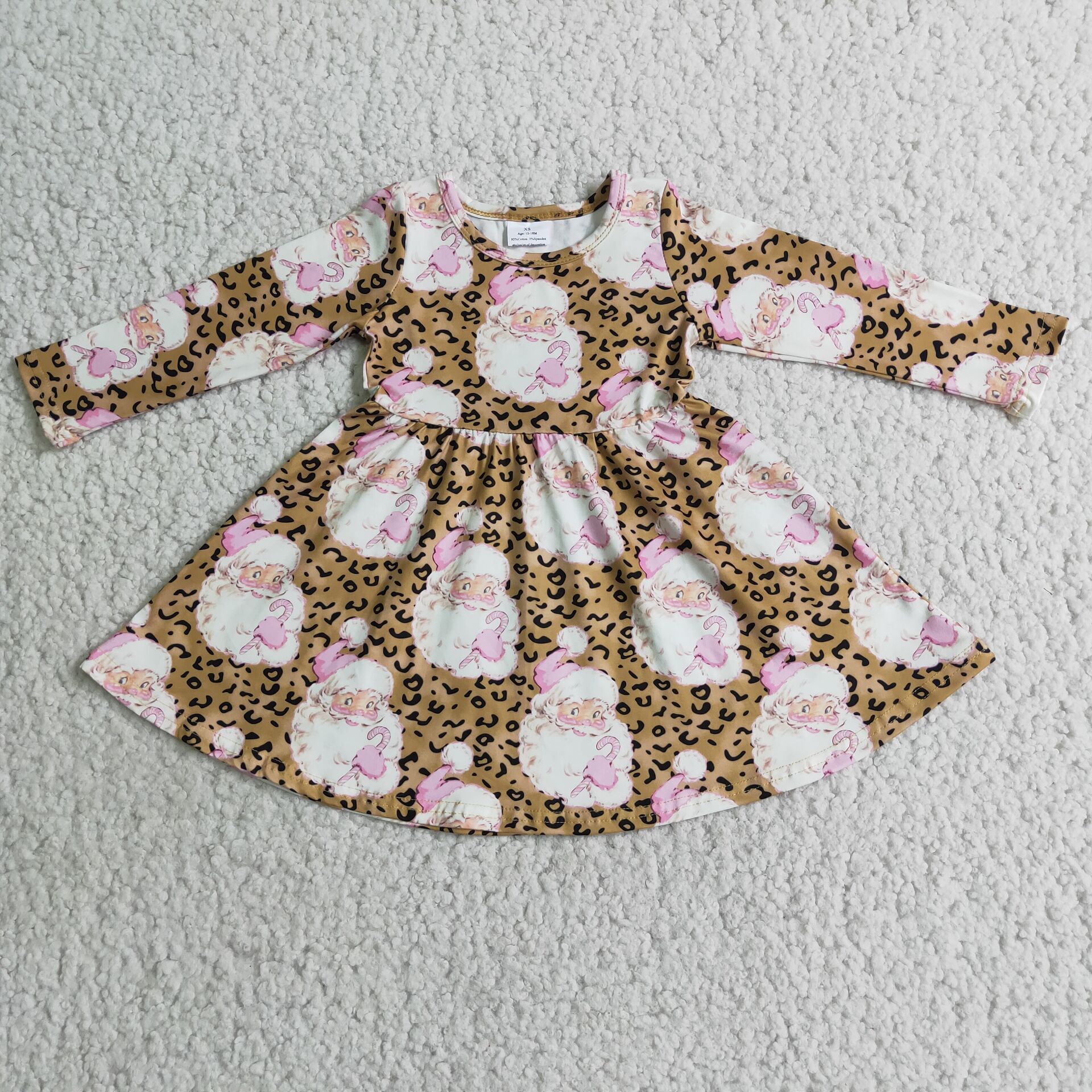 6 A7-13 baby girl clothes santa claus leopard dress