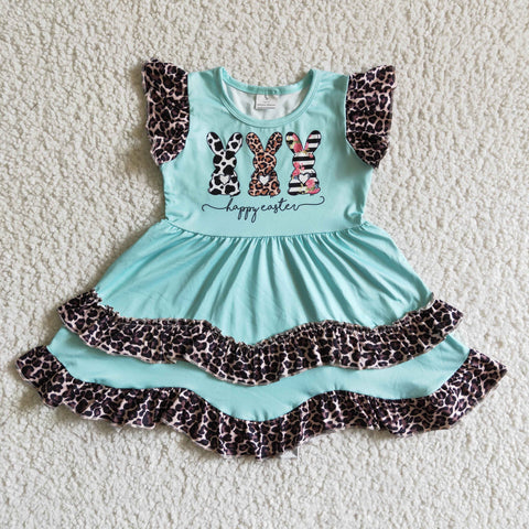 EC0006 toddler girl easter dress baby girl easter dresses bunny leopard dress