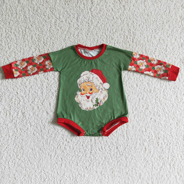 LR0137 christmas baby clothes santa claus green girl long sleeve bubble