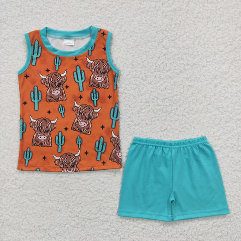 BSSO0211 baby boy clothes cow print farm summer outfit