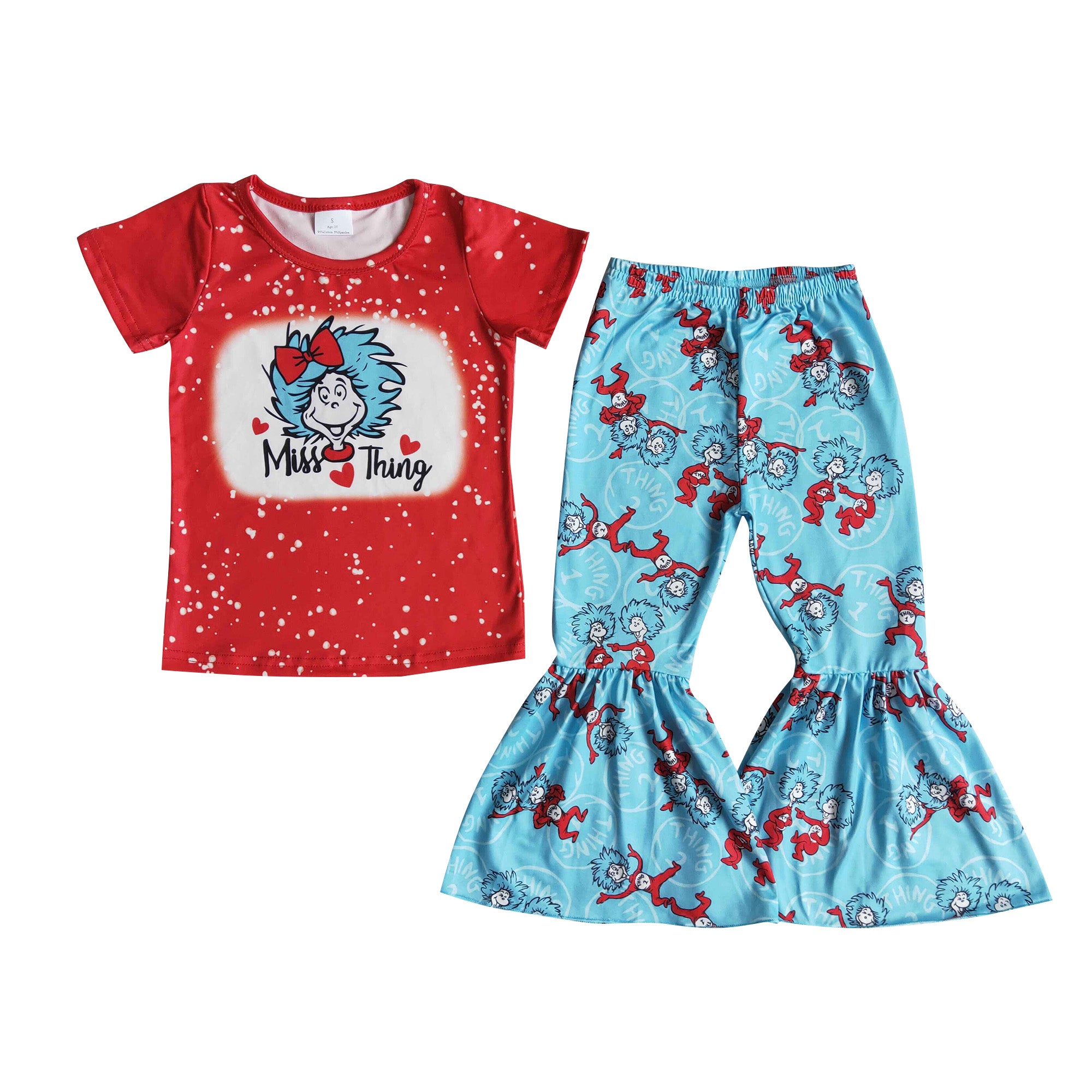 E12-27 toddler girl clothes red cartoon bell bottom outfit