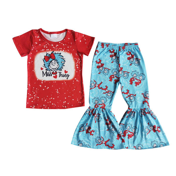 E12-27 toddler girl clothes red cartoon bell bottom outfit
