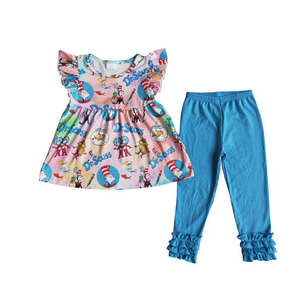 E13-11 toddler girl clothes catoon blue fall spring outfit