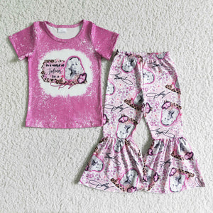 GSPO0107 girls boutique outfits hot pink short sleeve set