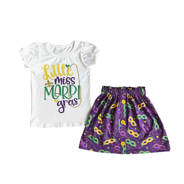 E5-5 toddler girl clothes little miss Mardi Gras Skirt Outfit