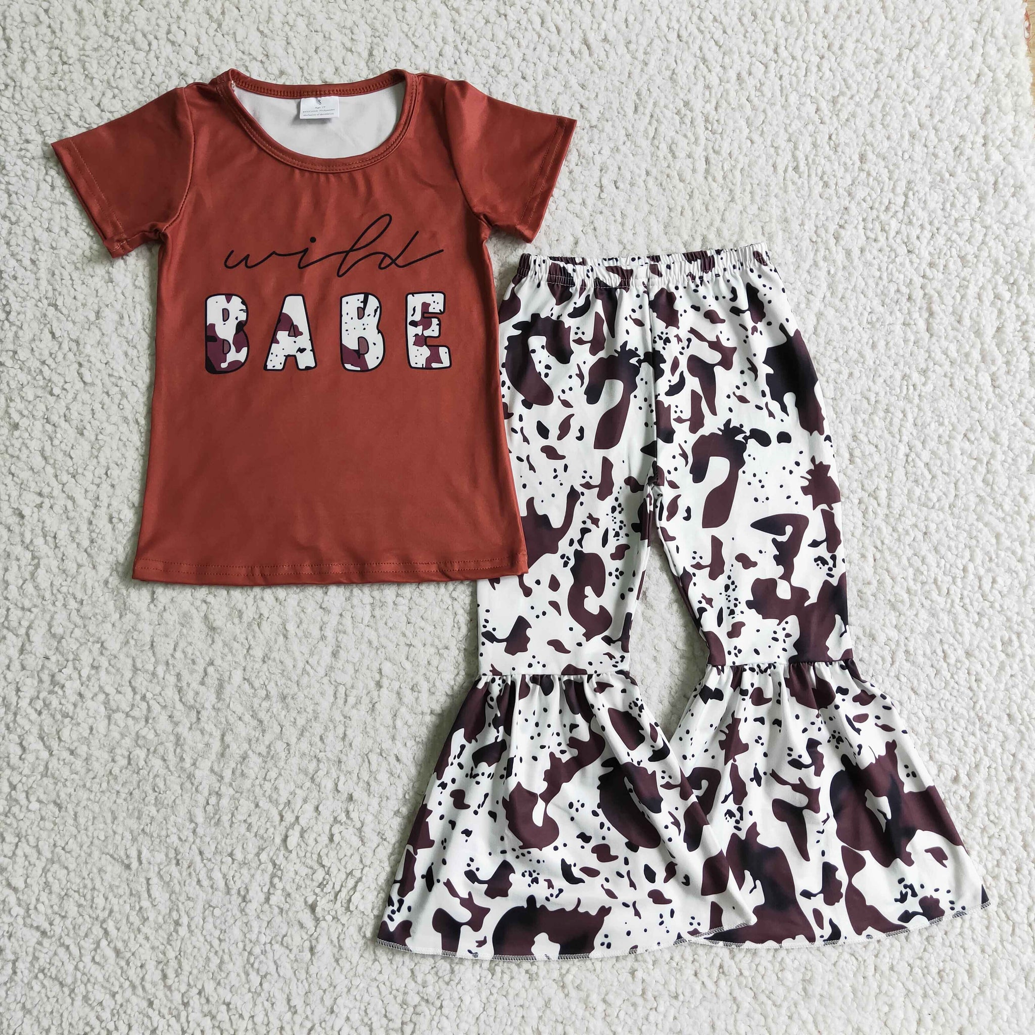 GSPO0164 baby girl clothes babe brown short sleeve set