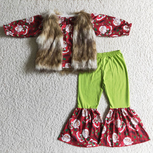 fur vest red cartoon christmas outfits baby girl clothes 4