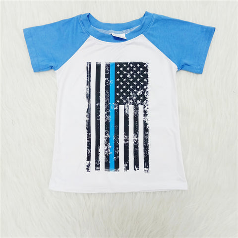A9-17 boy clothing blue police short sleeve tshirt top-promotion 2024.3.16 $5.5