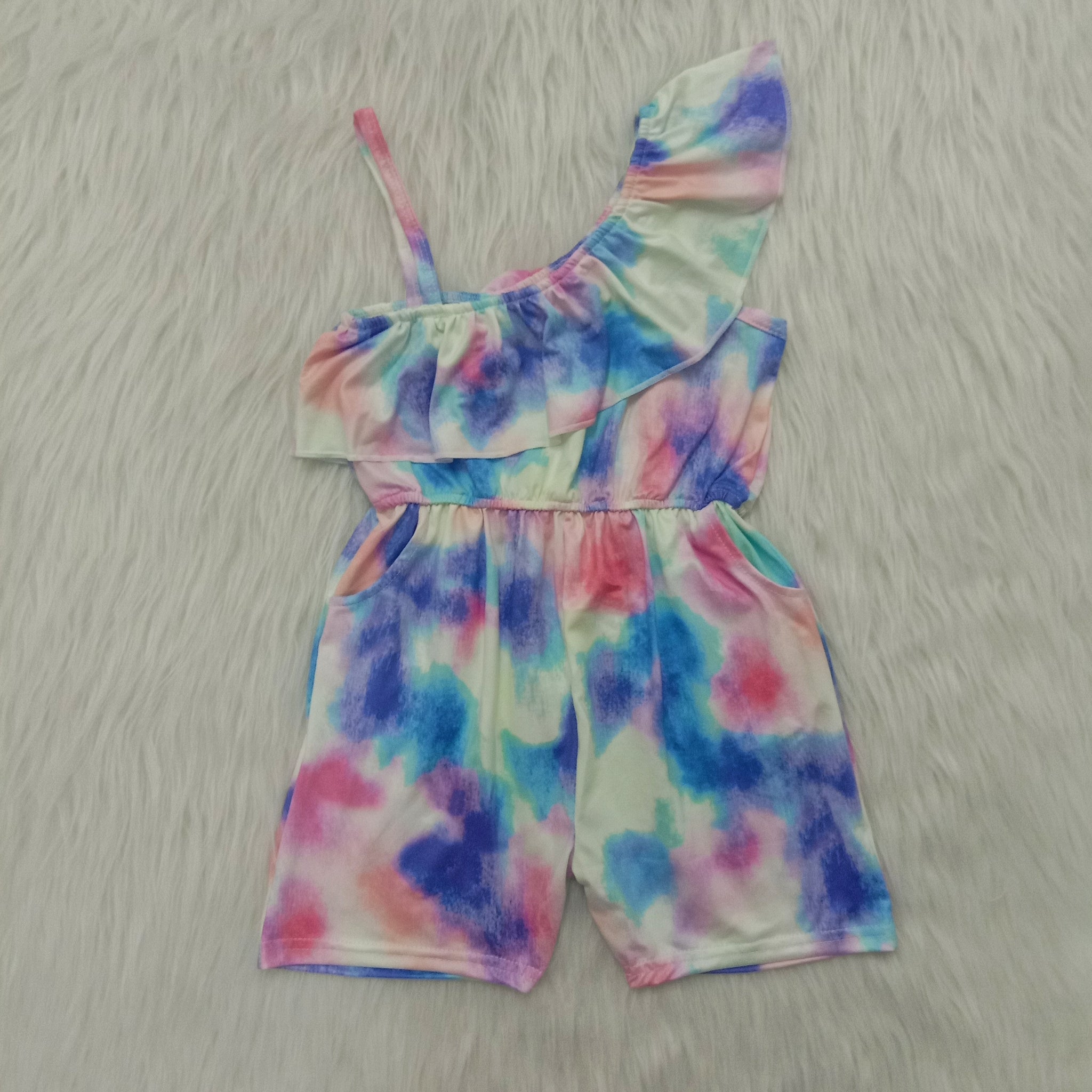 A4-23 baby girl clothes colorful tie dye sleeveless jumpsuit overalls romper