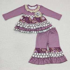 6 A31-28 baby girl clothes purple stripe winter outfit ruffles outfit
