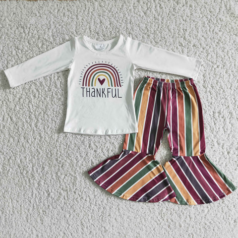 6 A6-16 girl thankful thanksgiving colorful stripe long sleeve winter set - promotion 2023.10.14