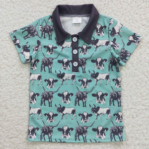 BT0211 baby boy clothes cow print farm boy summer tshirt