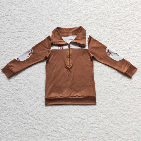 BT0104 baby boy clothes brown zipper shirt