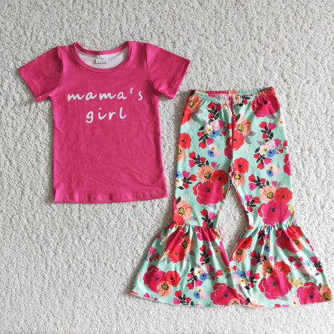A6-23 toddler girl clothes hot pink floral mama's girl mother day outfit-promotion 2023.12.30