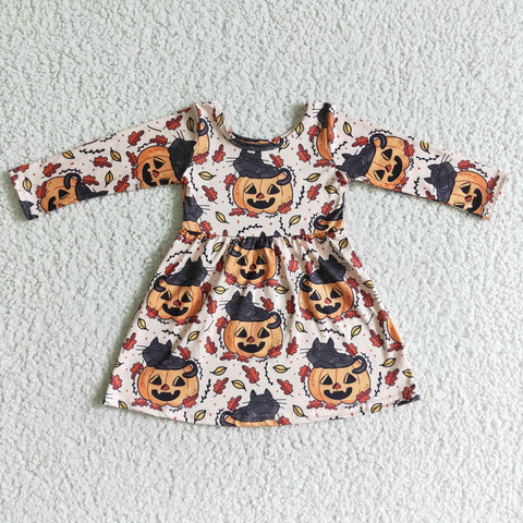 GLD0065 baby girl clothes halloween baby pumpkin long sleeve dress