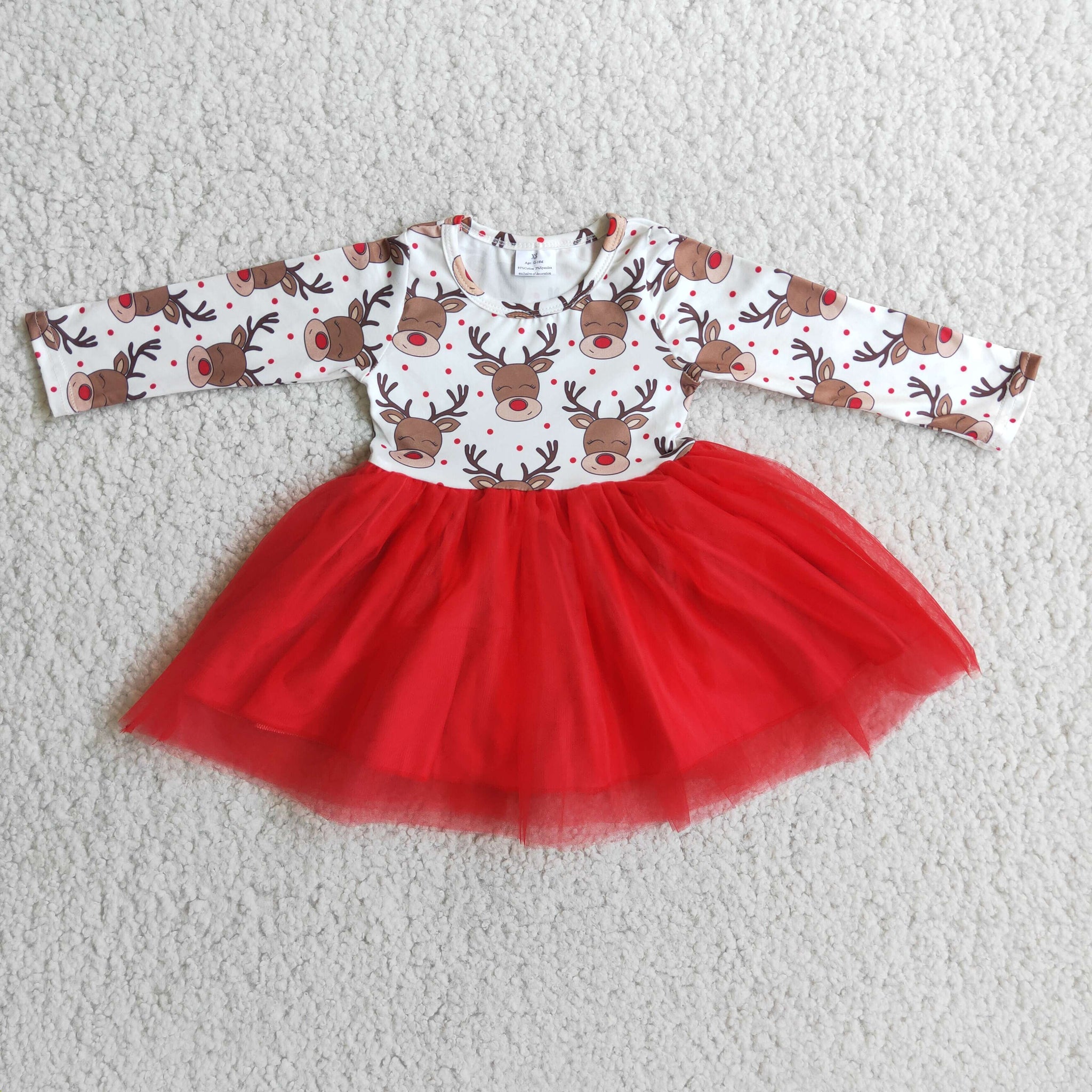 6 A4-20 baby girl clothes deer red tulle winter christmas dress-promotion 2023.10.9