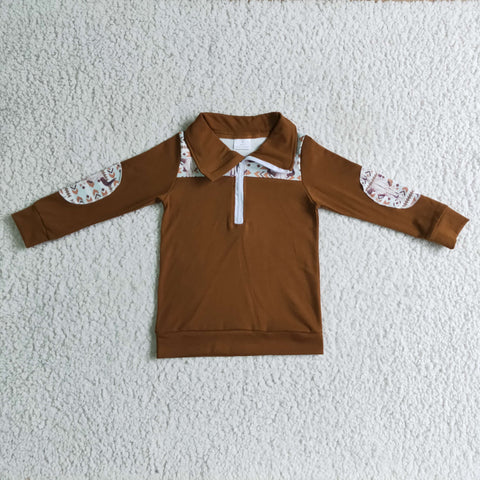 BT0087 toddler clothes shirts for boys brown winter zipper top