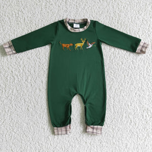 LR0107 baby boy clothes embroidery green bird cow dog boy winter romper