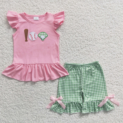 GSSO0205 kids clothes girls baseball embroidery summer shorts set
