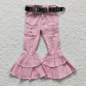 P0005 baby girl clothes pink bell bottom pants jeans