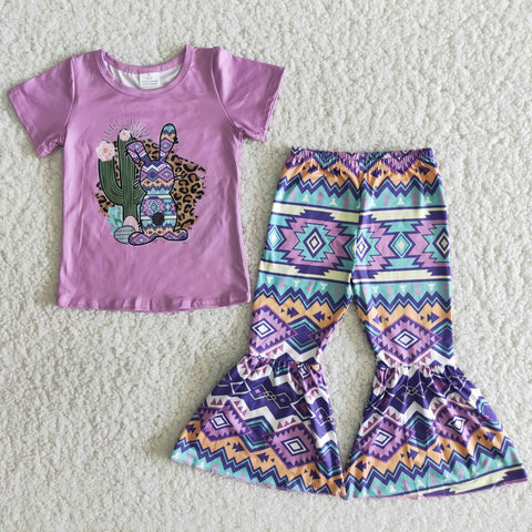 girl purple bunny rabbit easter short sleeve set