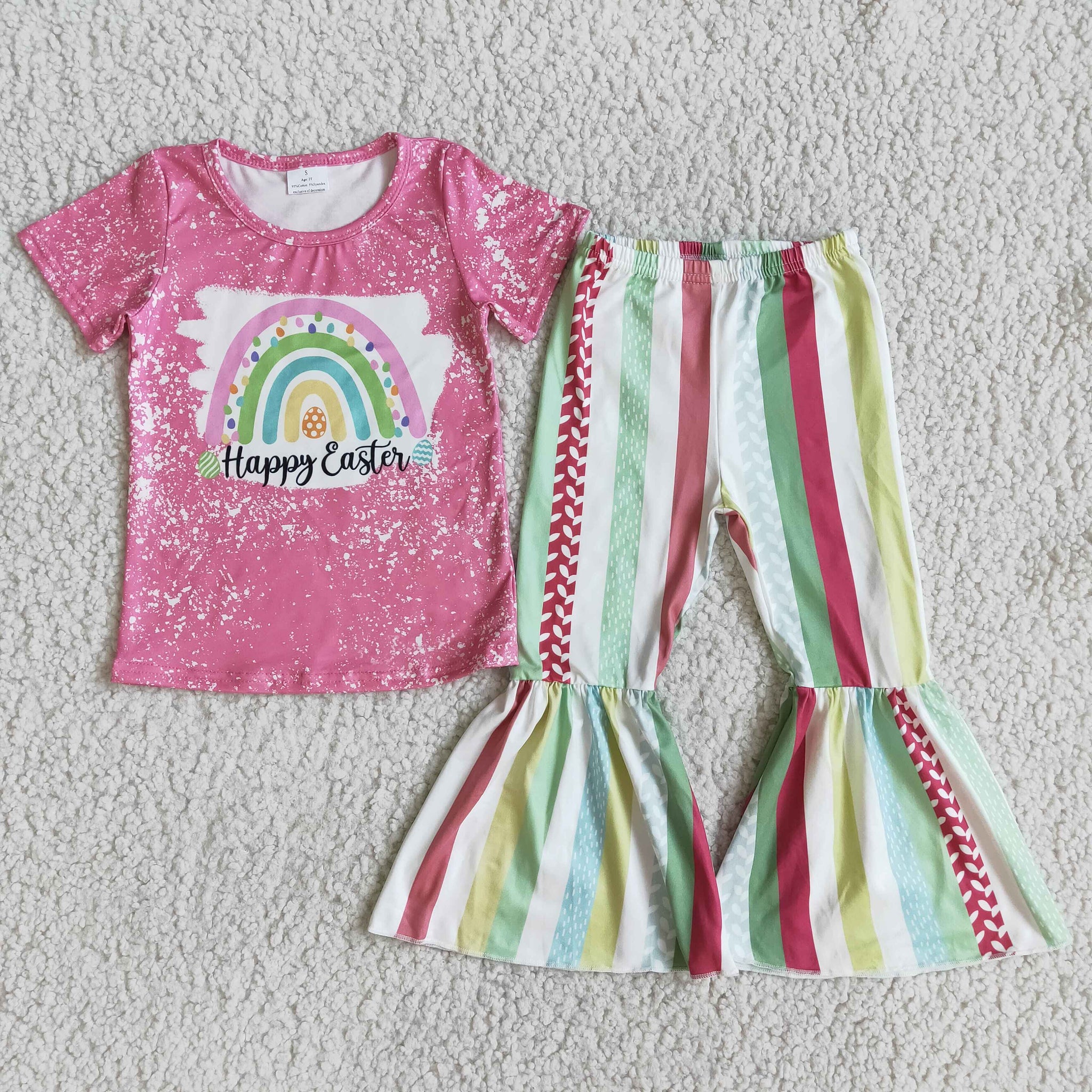 girl happy easter pink colorful stripe set