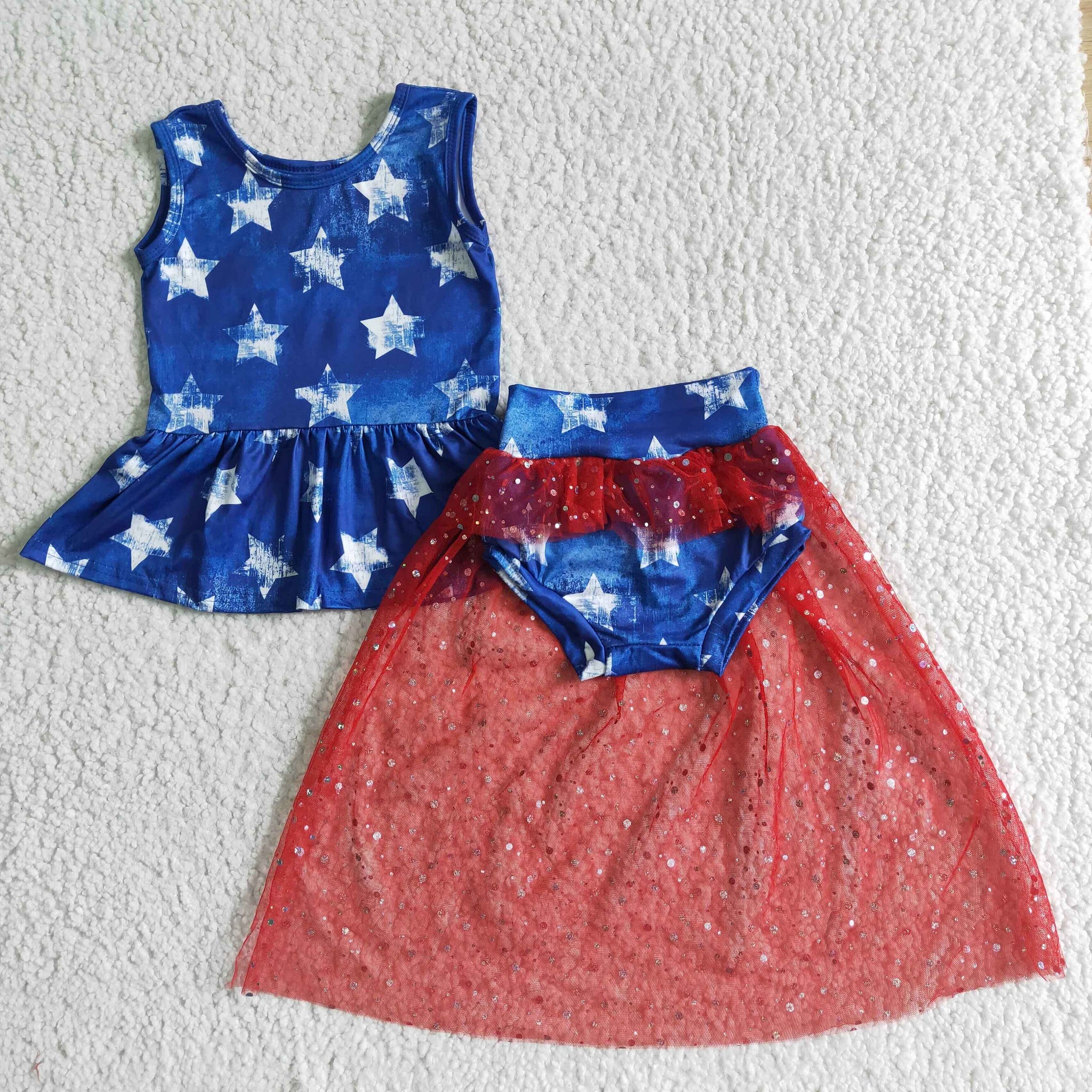 kids clothes july 4th star tulle bummies set-promotion 2024.3.2 $5.5