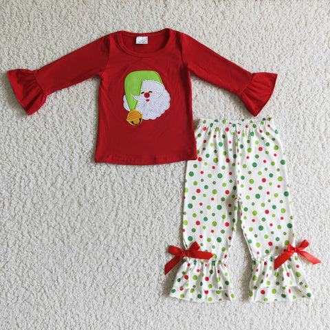 GLP0099 baby girl clothes christmas outfits for kids santa claus embroidery set