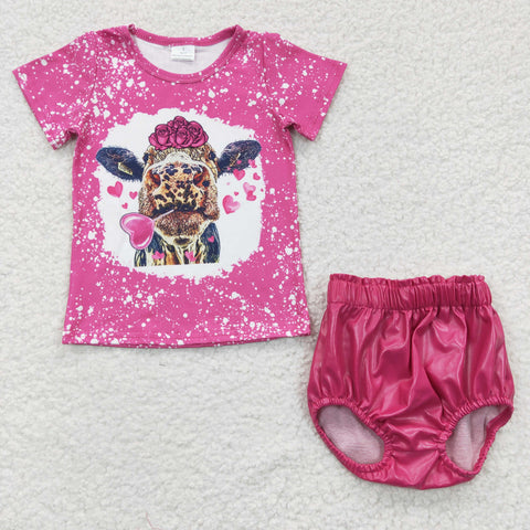 GBO0138 baby girl clothes cow summer bummies outfit