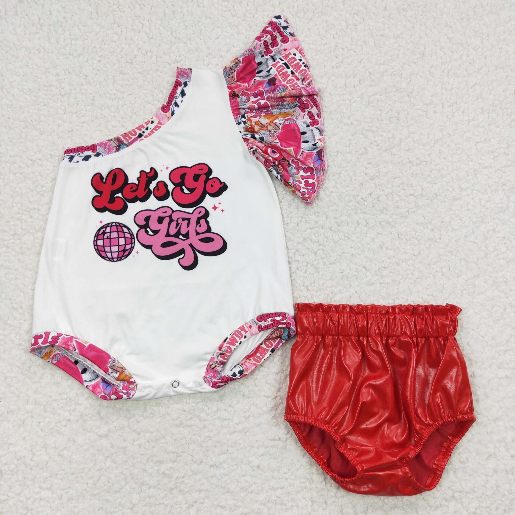 GBO0146 baby girl clothes let's go girls summer bummies set