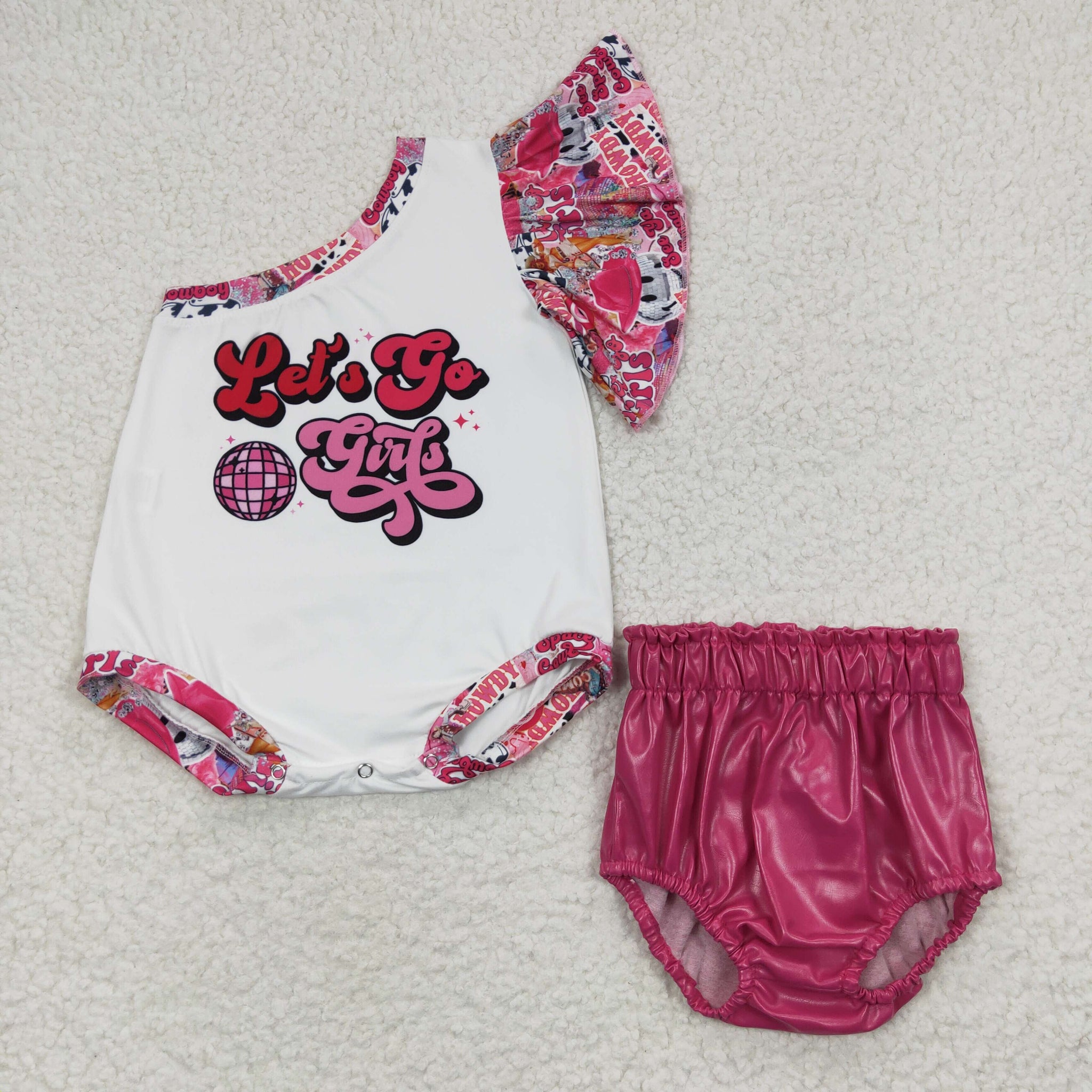 GBO0147 baby girl clothes let's go girls summer bummies set