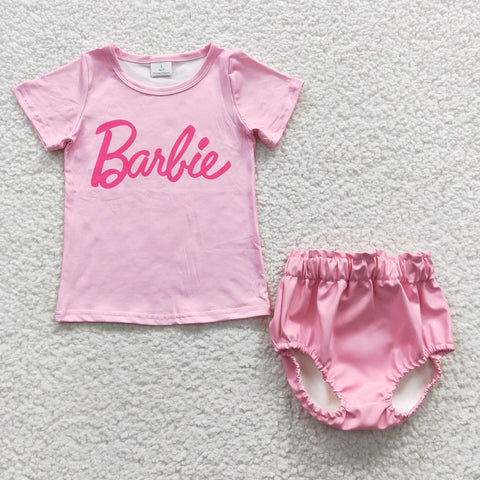 GBO0150 baby girl clothes summer bummies outfit (shirt+lether bummies)