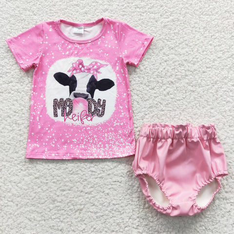 GBO0151 baby girl clothes summer bummies outfit (shirt+lether bummies)