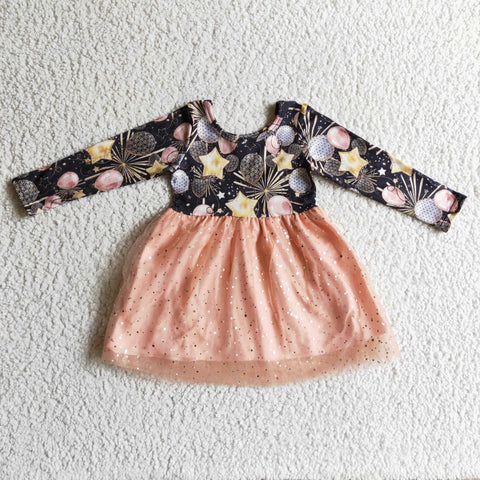 GLD0125 kids clothes happy new year tulle dress