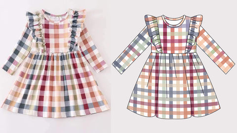 GLD0117 toddler girl clothes plaid girls dress
