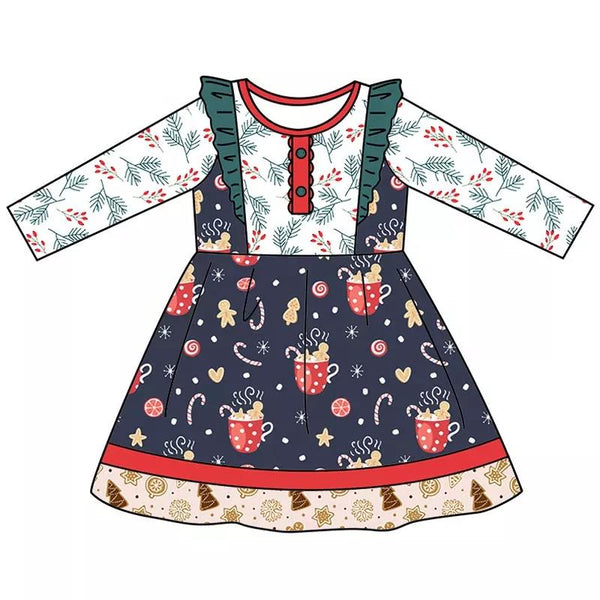 GLD0142 baby girl clothes cup christmas dress