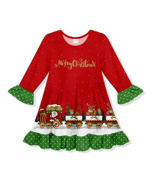GLD0147 toddler girl dress merry christmas dress