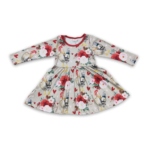 GLD0163 baby girl clothes chicken floral winter dress