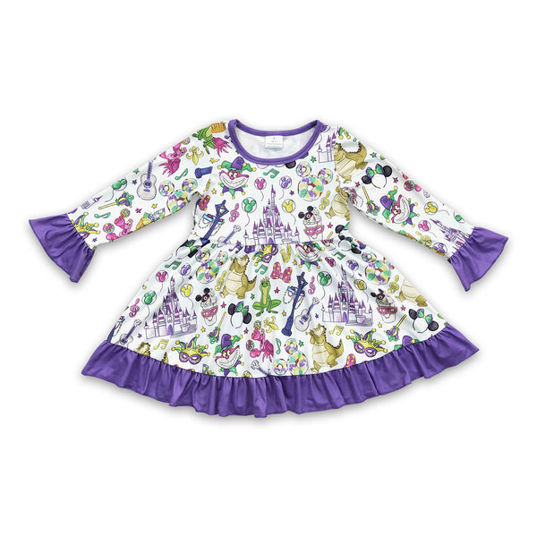 GLD0180 baby girl clothes Mardi Gras cartoon winter dress