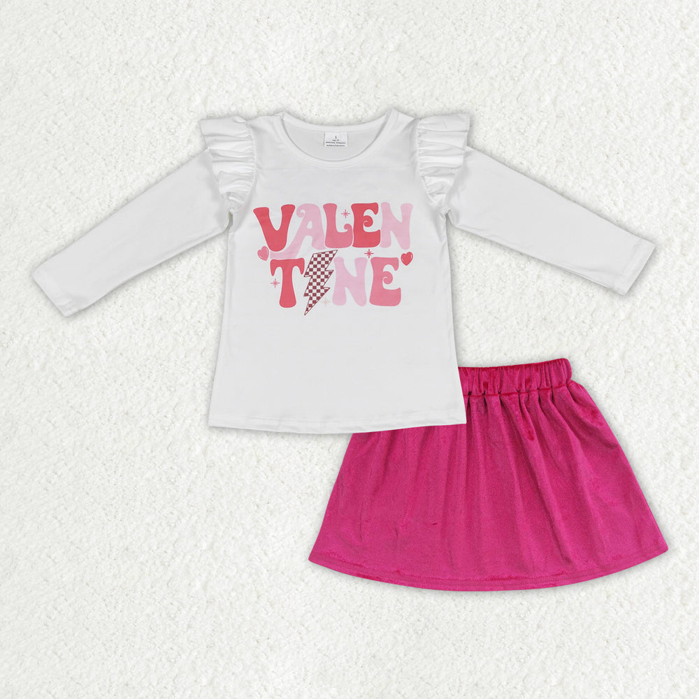 GLD0507  baby girl clothes valent time girl valentine's Day velvet skirt set