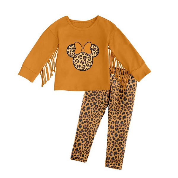 GLP0128 baby girl clothes yellow leopard set
