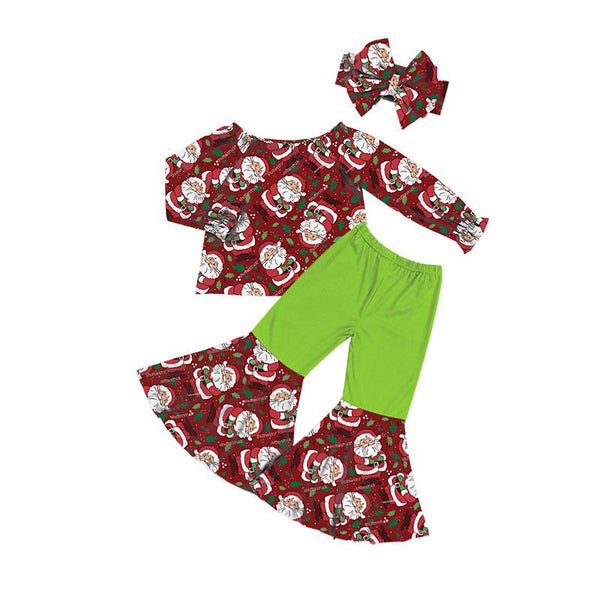 GLP0159 red santa claus kid clothes girl bell bottom kids christmas outfit