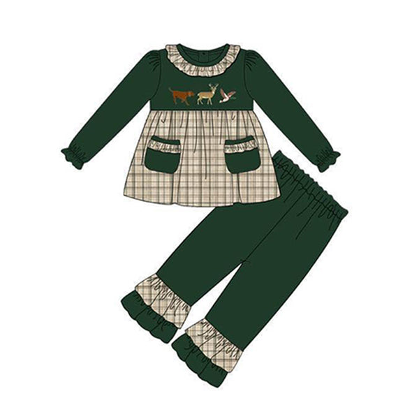 GLP0162 toddler girl clothes winter outfits embroidery green set