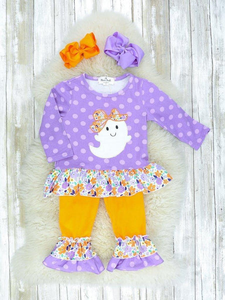GLP0200 kids clothes girls ghost embroidery halloween toddler outfits