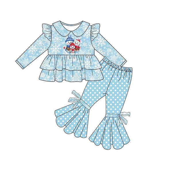GLP0261 baby girl clothes snowman blue ruffles winter outfits