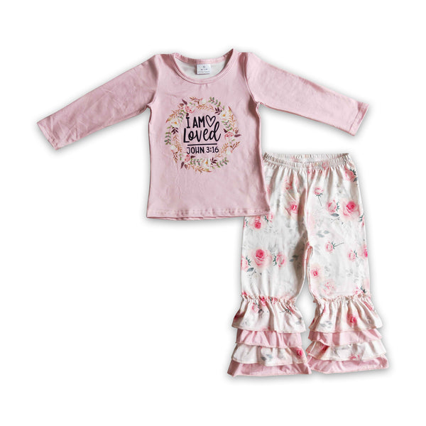 GLP0336 loved pink floral baby girl outfit set winter outfits