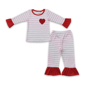 GLP0383 baby girl clothes pink stripe embroidery heart valentines day outfits