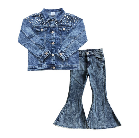 GLP1110 baby clothes girls denim jacket bell bottoms outfit